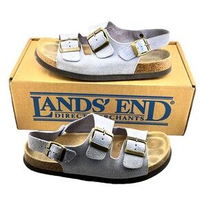 LANDS END Women's 7 Blue Suede Double Buckle Arizona Cork Sole Slide Sandals